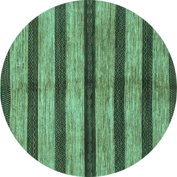 Ahgly Company Machine Washable Indoor Round Oriental Turquoise Blue Modern Area Rugs, 6' Round