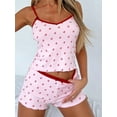 thumbnail image 5 of Musuos Women's Summer 2 Piece Pajama Set Pink Sleeveless Cherry Print Cami Tops Elastic Low Waist Mini Shorts Slim Fit Sleepwear Sets, 5 of 9