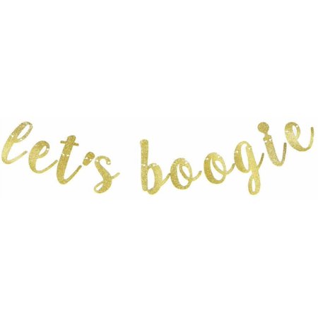 Let's Boogie Banner, The 80's Prom/Dancing/Disco Party Sign Decorations Backdrop Gold Gliter Paper