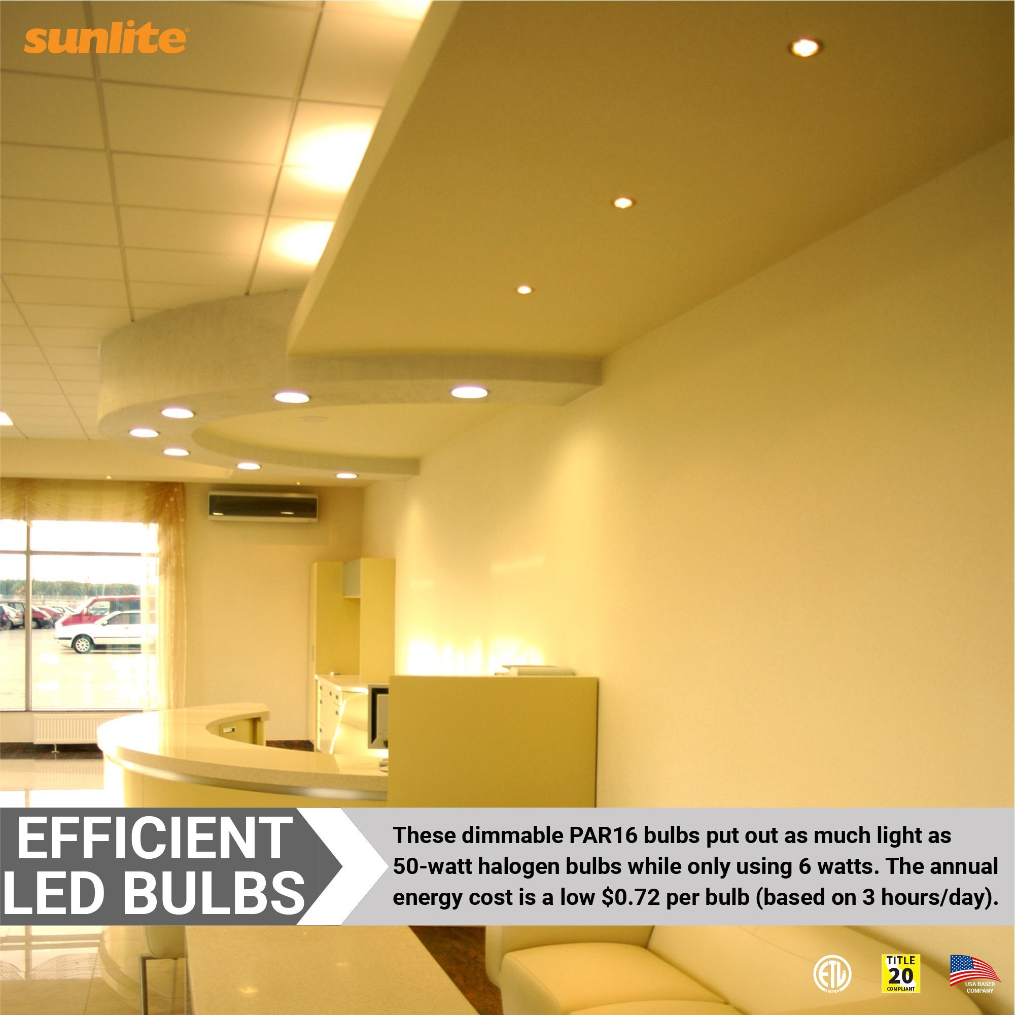 Sunlite LED PAR16 Short Neck Recessed Flood Light Bulb, 6 Watts (50W Halogen Replacement), Medium E26 Base, Dimmable, ETL Listed, 3000K Warm White, 6-Pack