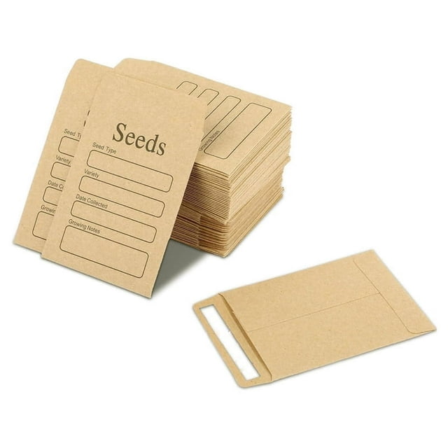 LEEYNEER 100 Pcs Seed Envelopes 3.54 x 2.36 Inch Brown Kraft Paper Packets Resealable Self Sealing