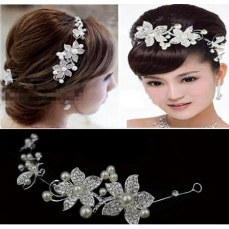 Wedding Bridal Pearls Crystal Rhinestone Flower Hair tiara Headband