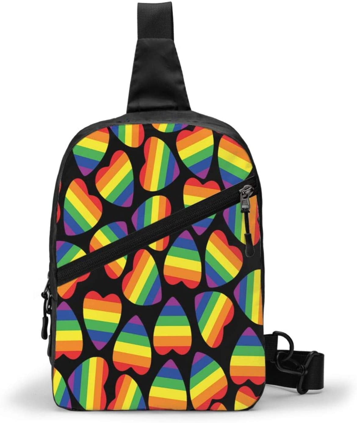 Heart Gay Pride Flag Sling Backpack, Multipurpose Crossbody Shoulder