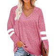 thumbnail image 4 of Sonducket Camiseta de mujer a rayas de manga larga básica con cuello en V blusa suelta informal Prendas para la parte del cuerpo Rosa S, 4 of 6