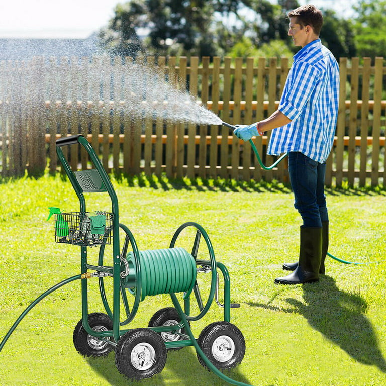  Liberty Garden Products 4 Wheel Hose Reel Cart, Holds up to  350 Feet of 5 to 8 Inch Hose with Basket, Ideal for Backyard, Garden, or  Home (Green) : Heavy