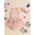 thumbnail image 6 of Aojekbee Newborn Girl Outfit, Tie-up Sleeveless Pleated Butterfly Tulle Patchwork Romper Dress with Hairband Summer Clothes, 6 of 10
