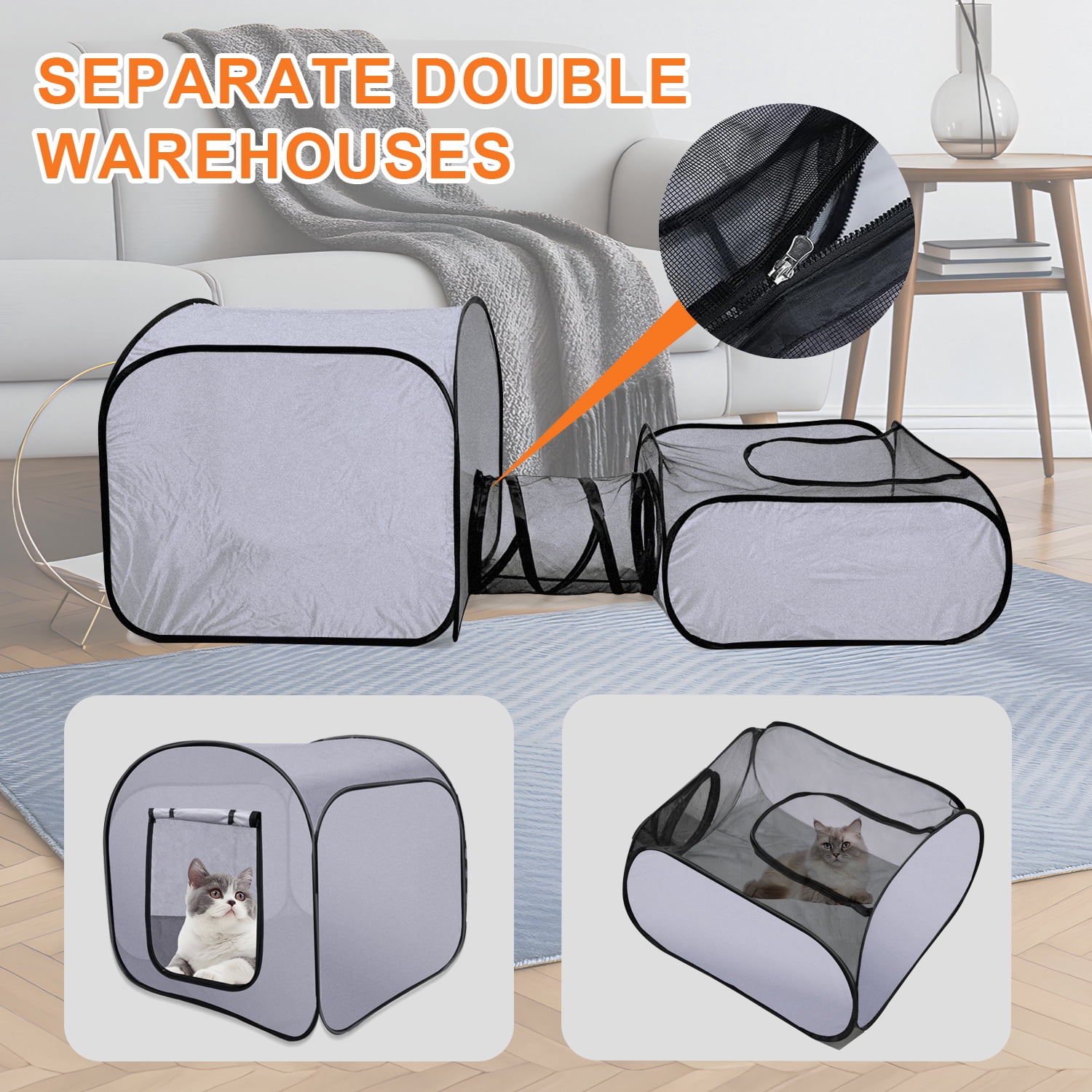 Portable Collapsible Small Pet Playpen - Breathable Mesh Fence with Attached Tunnel, Indoor Outdoor Soft-Edge Tent + Storage Bag