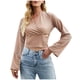 thumbnail image 1 of Tops de manga larga con cuello en V cruzado para mujer, informal, a la moda, de Color sólido Fridja  bvmnju4843, 1 of 6