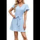 thumbnail image 3 of Vestido Camisero Informal de Verano para Mujer, con Botones y Cuello en V, Mangas Abullonadas Azul L, 3 of 10