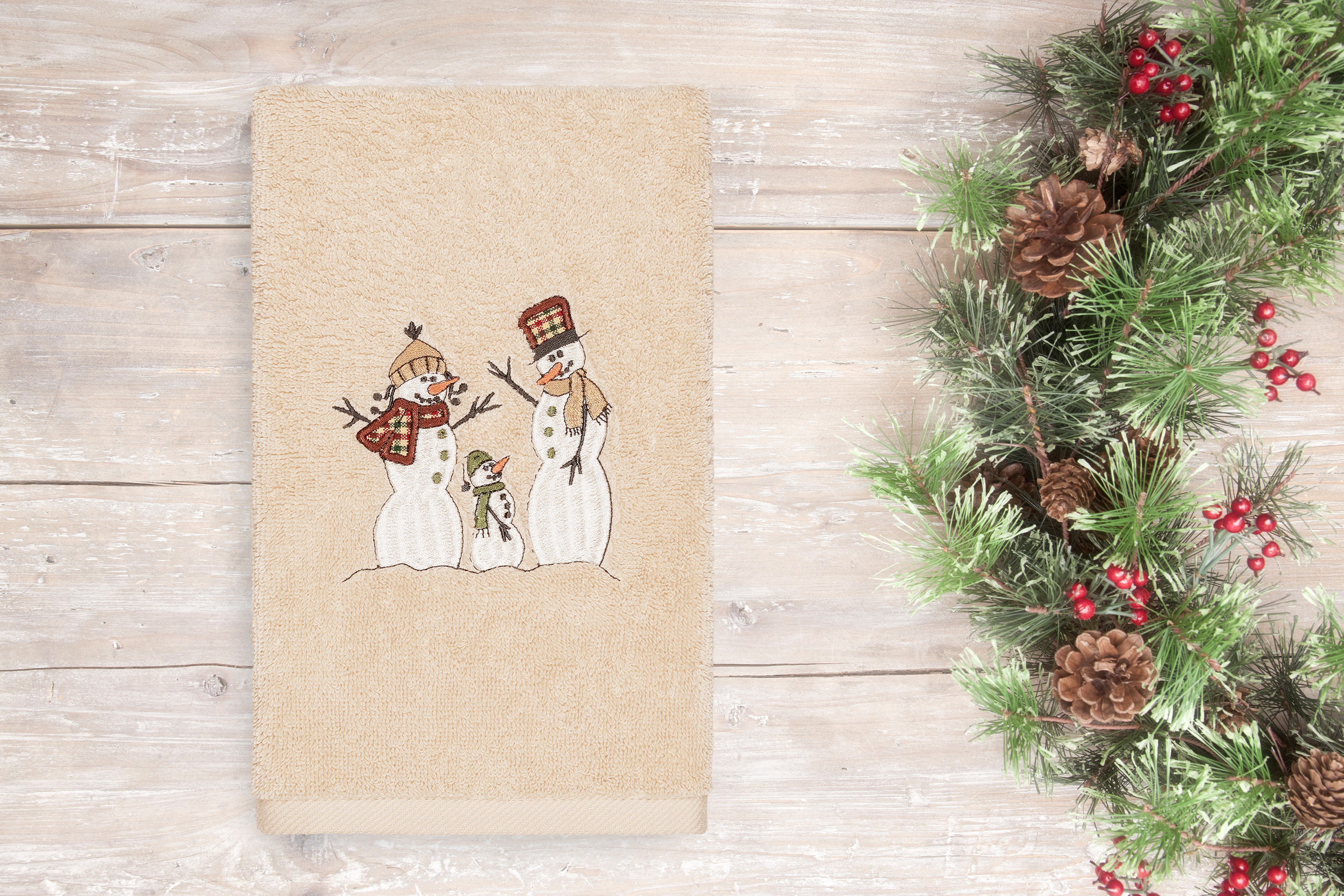 Linum Home Christmas Snow Family Embroidered Beige Turkish Cotton Hand Towel - image 3 of 3