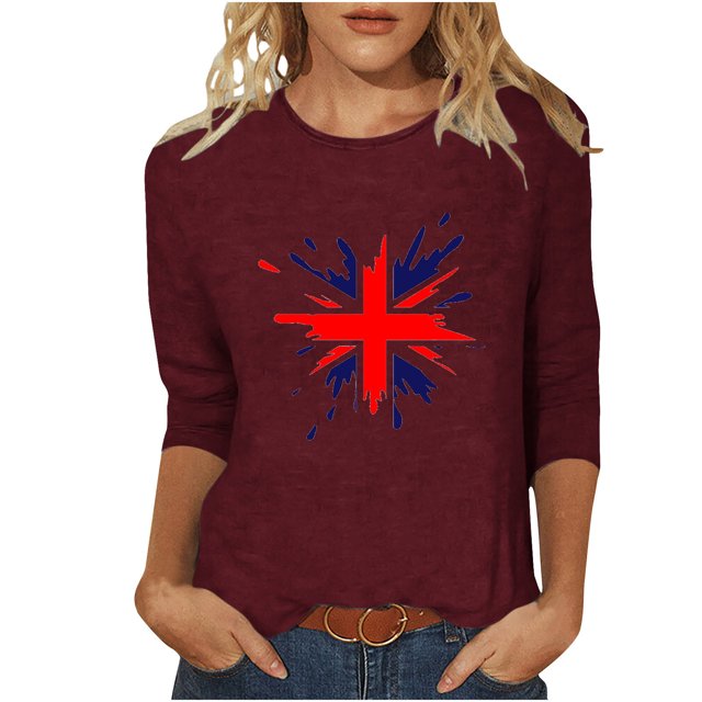 Chemises pour Femmes Blouses à Manches 3/4 pour Femmes Chemise à Imprimé Vintage Décontractée Blouse à Manches 3/4 à Col Rond Tunique Bohème, Blouses pour Femmes, Blouses pour Femmes