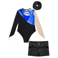 thumbnail image 4 of Alvivi Kids Girls 3Pcs Gymnastic Outfits Ballet Dance Leotard Long Sleeve Bodysuit with Booty Shorts Royal Blue&Black 10, 4 of 5