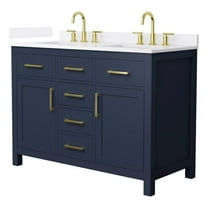 Beckett 48" Dark Blue Double Vanity & White Quartz Top (3-Hole) & Gold Trim