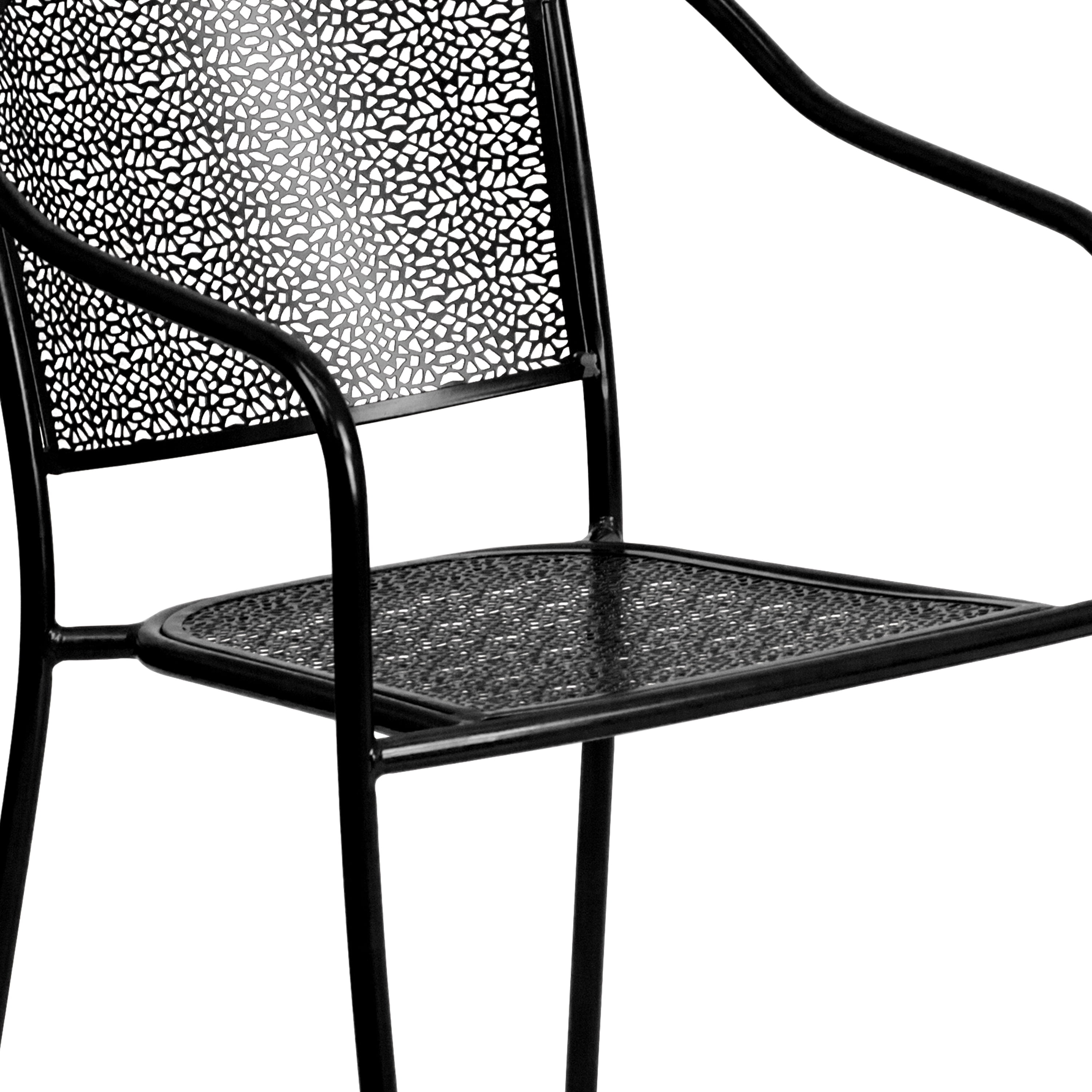 Emma + Oliver Commercial Grade Black Indoor-Outdoor Steel Patio Arm Chair with Round Back
