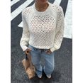 thumbnail image 5 of Women's Crochet Sweater Crew Neck Long Sleeve Tie Open Back Cropped Sweater Knit Pullover Top Rice S, 5 of 10