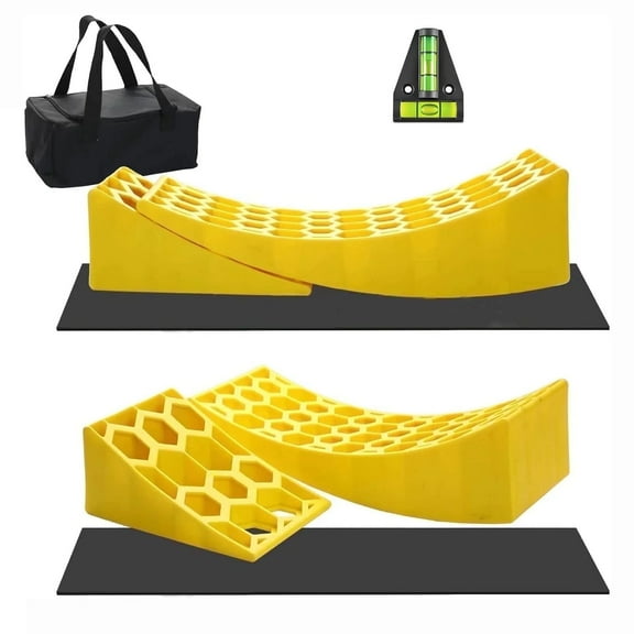 Aiqeek RV Leveling Blocks, 2 Packs RV Leveling System Kit, Up to 35000 LBS, with 2 Yellow Chocks, 2 Non-Slip Mats, 1 Carrying Bag, Easier & Faster to Level Camper