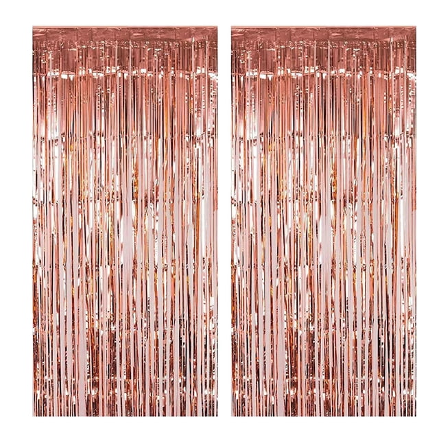 Cortinas con flecos de papel de aluminio metálico de oro rosa, telón de fondo para fotomatón, para cumpleaños, bodas, despedidas de soltera, celebraciones navideñas, decoraciones para despedidas de