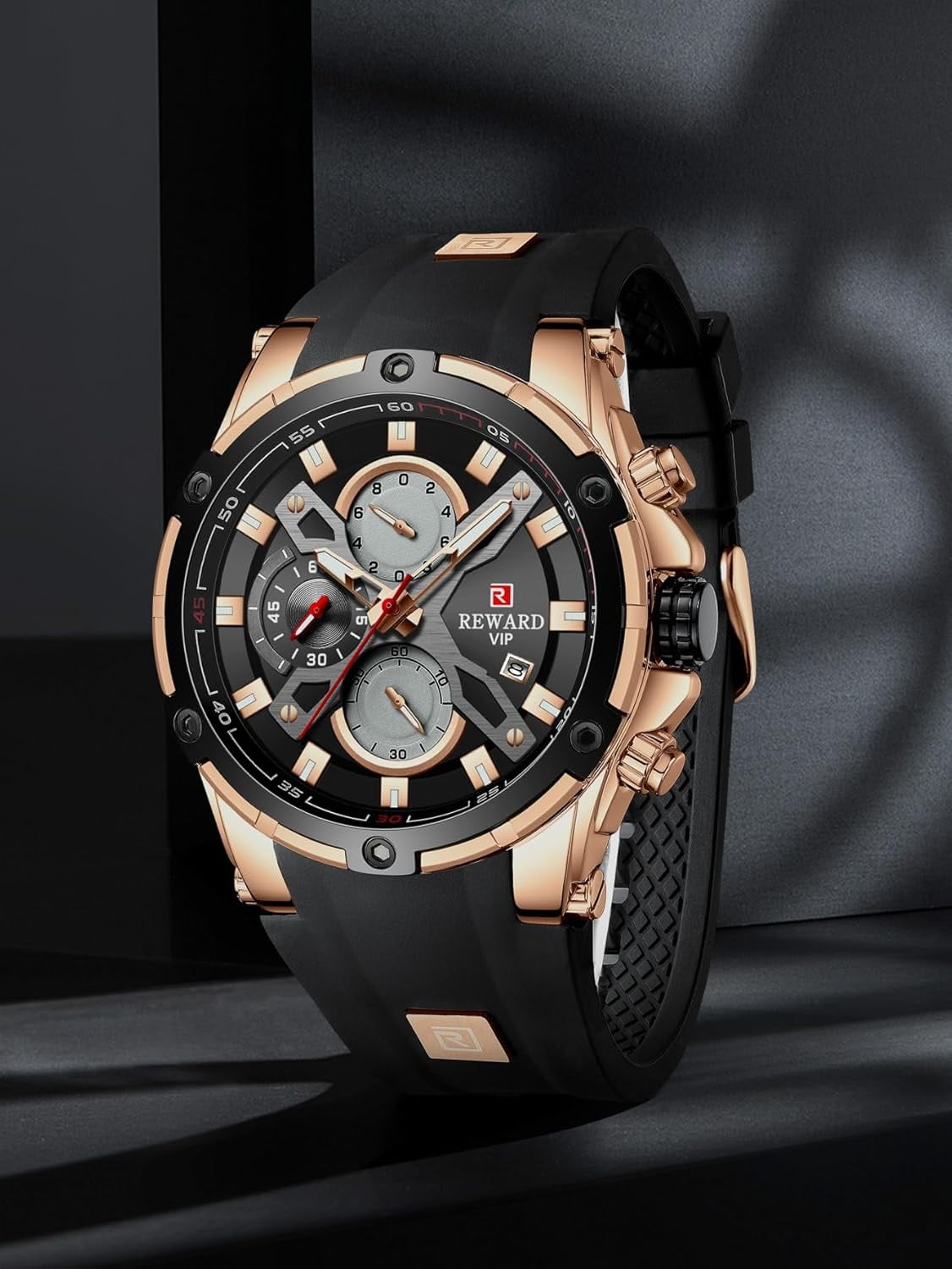 Men's Watch Fashion Tonneau Wrist Watches (Chronograph/Waterproof/Luminous/Calendar) Silicon Strap Quartz Watch for Men