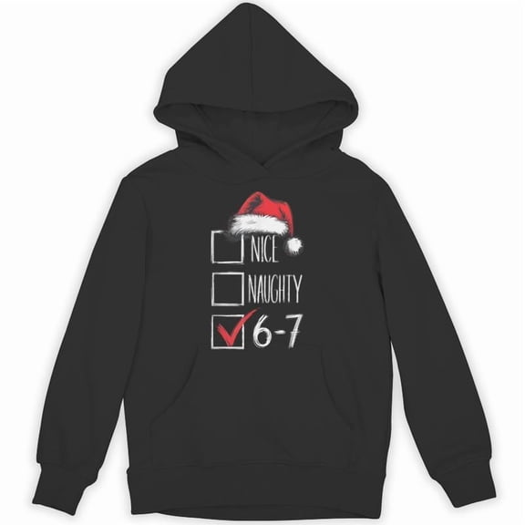 Funny 6-7 Nice Naughty 67 Christmas Gen Z Slang Holiday Viral Trend Graphic Hoodie, for men & women, up to size 5XL