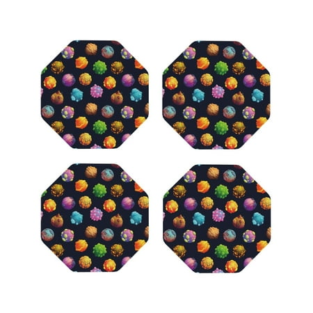 

Junzan Lovely Planet Print Coasters for Drinks - Leather Coasters Set of 4 for Coffee Table for Housewarming/Kitchen/Bar/Decor-Octagon
