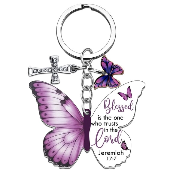 Januofit Butterfly Keychain, Christian Keychains for Women, Cross Bible Verse Keychain Butterfly Purse Charm Faith Based Gifts, Inspirational Religious Gifts for Female Friends Daughter Teen Girls