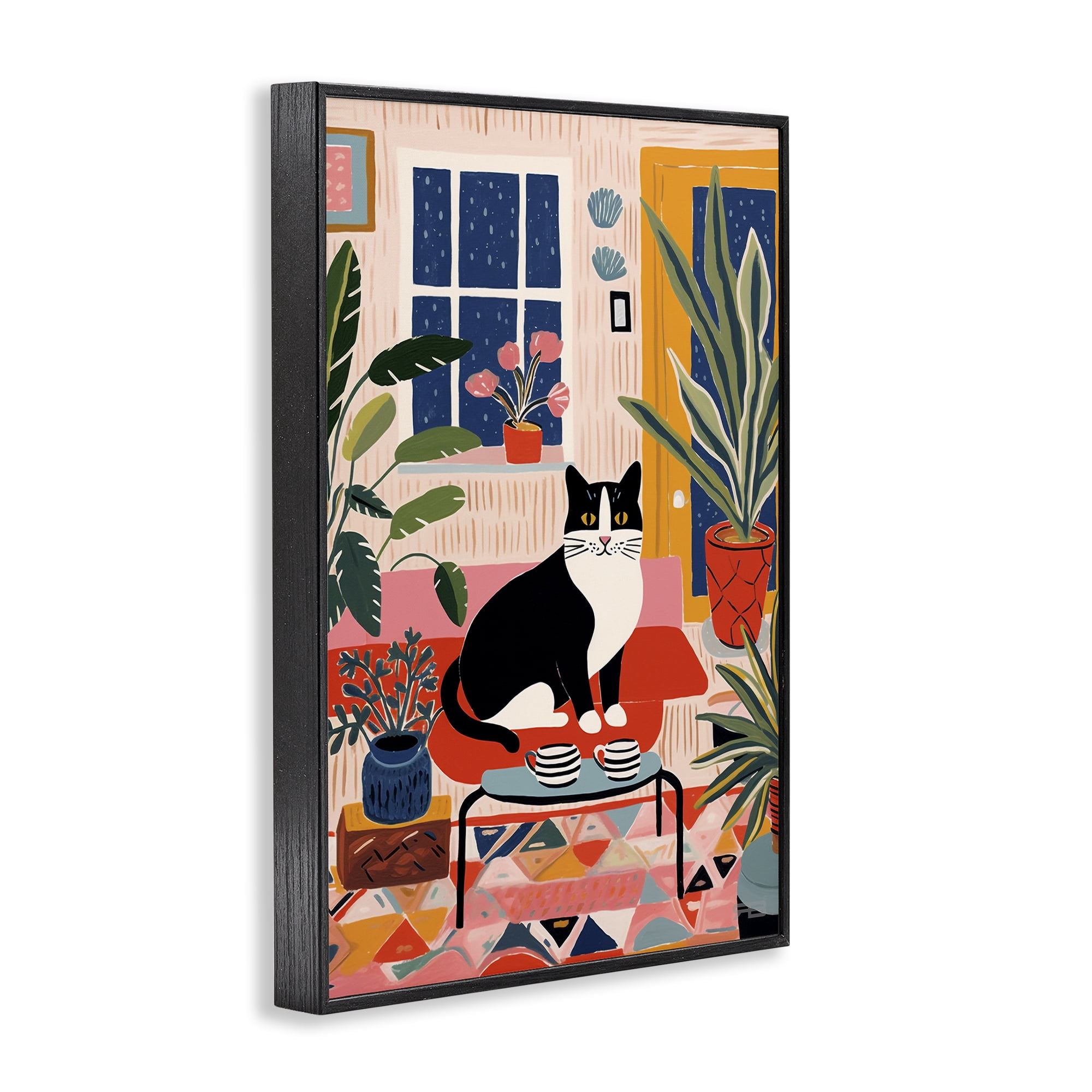 Stupell Industries Eclectic Living Room Cat Animals & Insects Painting Black Framed Art Print Wall Art, 12 x 18