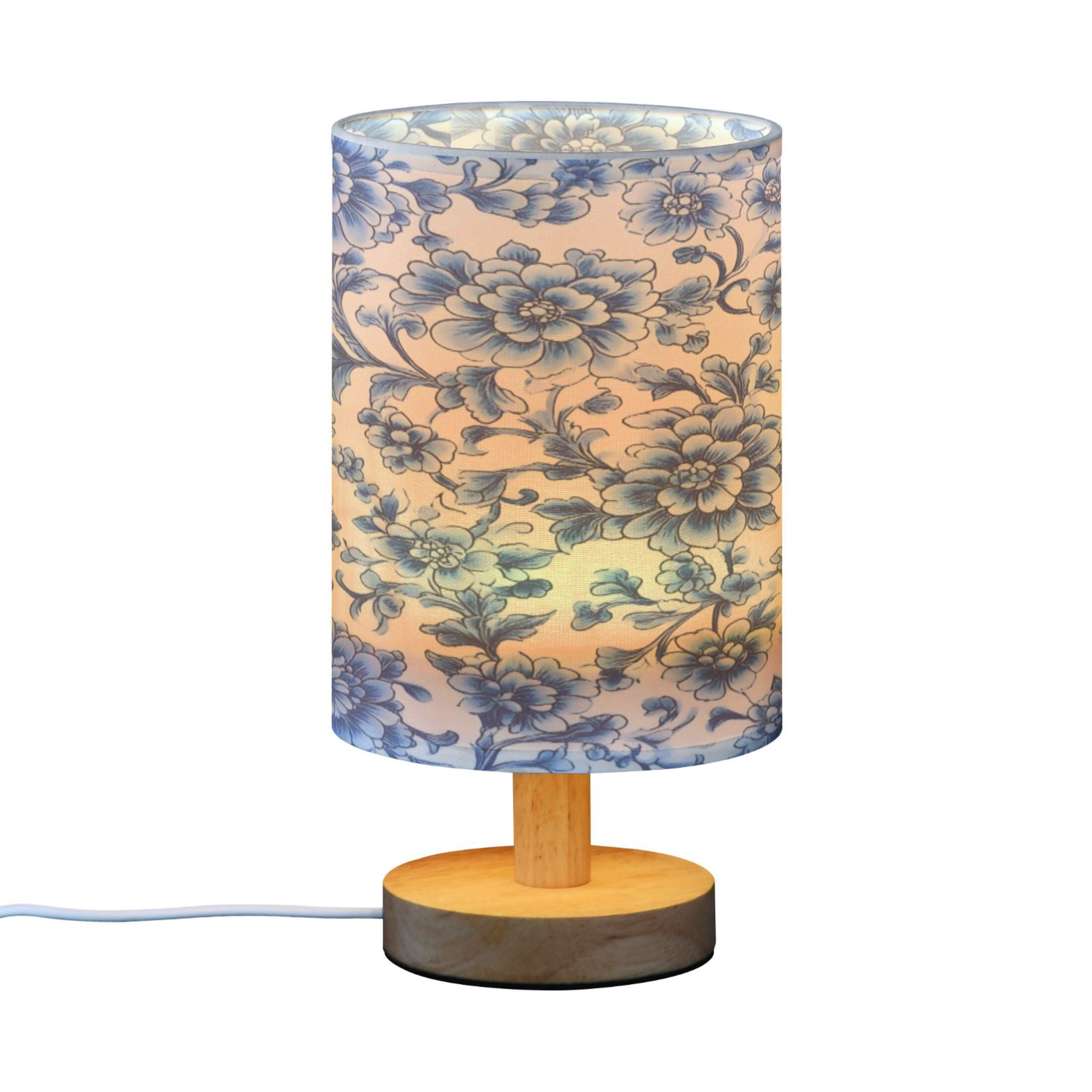 Blue and White Porcelain USB Powered Canvas Shade Desk Lamp LED Light with Stable Base for Home and Office