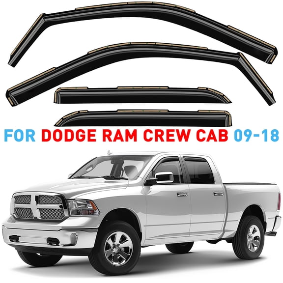 GrandWheel Co Window Deflectors Smoke Tinted In-channel Side Window Vent Visor Deflectors Rain Guards Compatible with Dodge Ram 1500 2009-2018 Crew Cab - 4 pcs. GW0959
