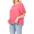 thumbnail image 2 of Moa Collection Casual Solid Flowy Short Flutter Sleeve Round Neck Key Hole Blouse, 2 of 6