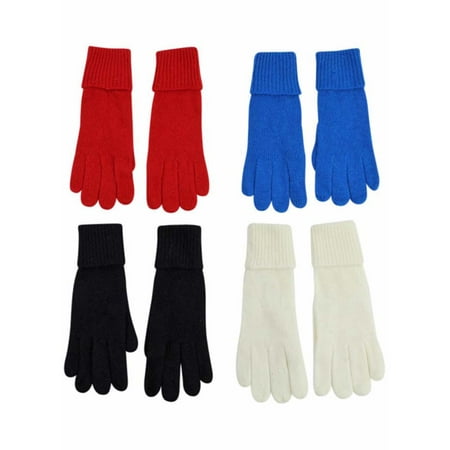 Black White Red Blue 4-Pack Winter Wool Angora Blend Women's Gloves