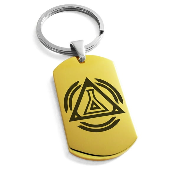 Stainless Steel Alchemy Magic Rune Engraved Dog Tag Keychain Keyring