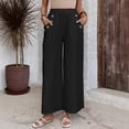 thumbnail image 2 of Nafuu Ladies Casual Pants Solid Color 2026 New Elasticated High Waist Loose Solid Color Wide Leg Trendy Vacation Slacks, 2 of 5