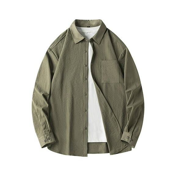 Big & Tall Shirts for Men M-4XL Plus Size Button-Down Collared Long Sleeve T Shirts with Pocket Casual Solid Comfort-Cotton Work Cargo Tops