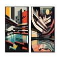 thumbnail image 2 of Designart "Retro Bauhaus City Architecture I" Futuristic Architecture Framed Wall Art Set Of 2 - Industrial Black Frame Gallery Set For Office Decor, 2 of 6
