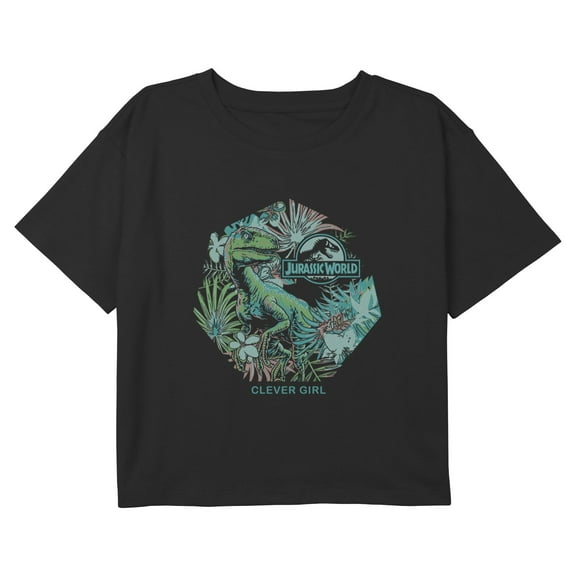 Girls Jurassic Park Clever Girl Logo Graphic Cropped T-Shirt