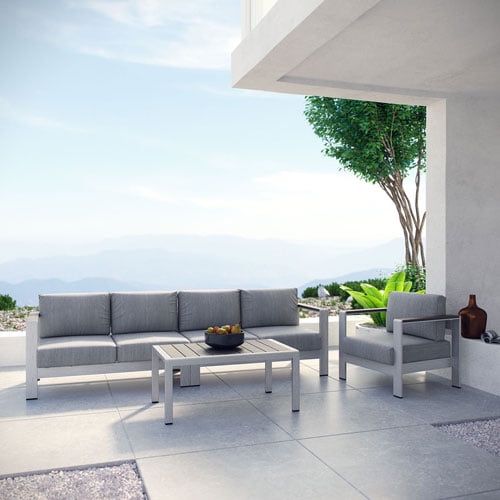 Modway Shore 4Piece Outdoor Patio Aluminum Sectional Sofa Set