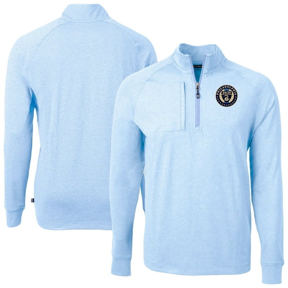 Men's-Cutter & Buck Heather Powder Blue Philadelphia Union Adapt Eco Knit Heather Raglan Quarter-Zip Top