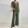 thumbnail image 4 of cfhntfmh Lounge Sets for Women Soft Ribbed Knit V Neck Short Sleeve Tunic Tops Loose Casual Straight Leg Pants Pajama Sets, 4 of 6