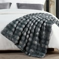 thumbnail image 5 of Home Soft Things Thick Stripe Faux Fur Throw Blanket with Micromink Back, Luxury Soft Cozy Plush Fluffy Fuzzy Reversible Thick Warm Throw Blanket, 50x60 inches, Black, 5 of 9