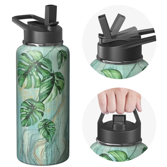 32 Ounce Triple Insulated Plants Themed Water Bottle with Straw, Stainless Steel Construction, Spill Proof Lids for Gym, Travel, Sports Unisex