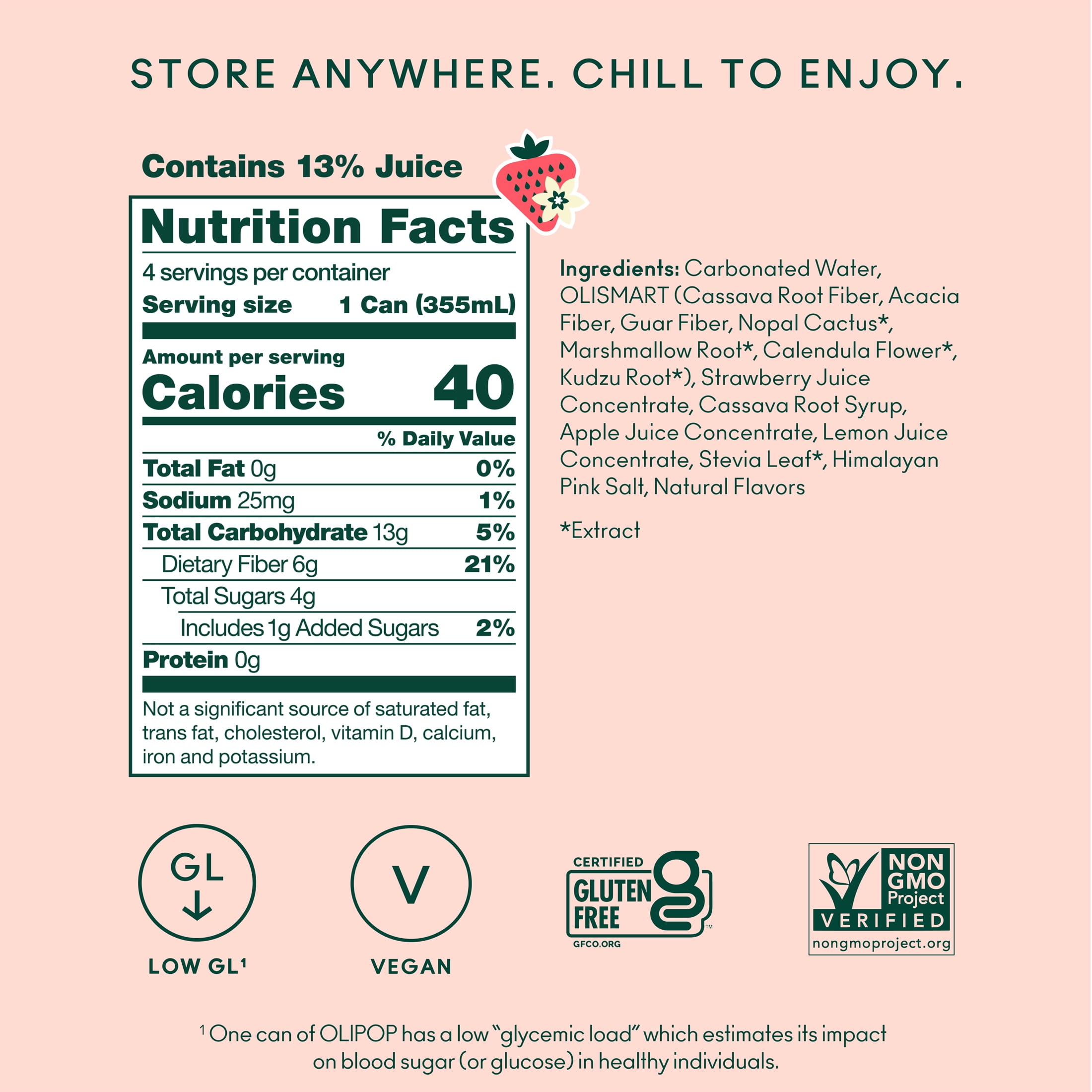 (2 pack) OLIPOP Prebiotic Soda, Strawberry Vanilla, 12 fl oz, 4 Pack, Pantry Packs