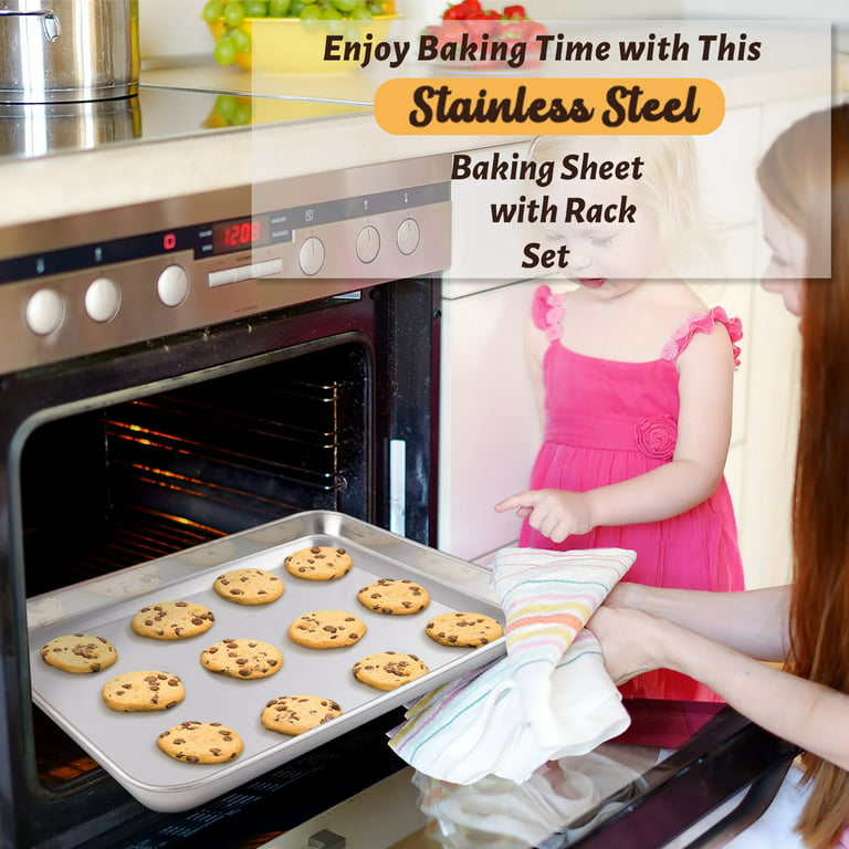 Baking Sheet with Rack Set, Stainless Steel Cookie Sheet Baking