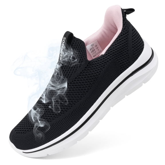 Sosenfer Womens Shoes Slip On Sneakers, Hands Free Walking Running Shoes for Women, Breathable Mesh Comfort Cushion Gym Workout Trainers, Non Slip Casual Athletic Footwear