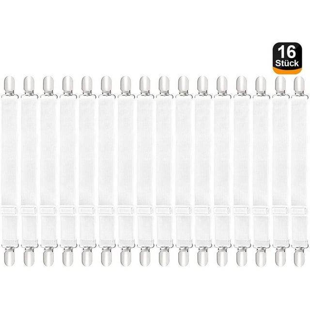 Ealicere 12 Stück Verstellbare Betttuchspanner, Elastische Bettlakenspanner, Weiß Lakenspanner mit Metallklammern Spannbettlakenhalter Metallclips para sofás Bettlaken, Matratz, Bügelbrett Oder Ormromra LN-0893