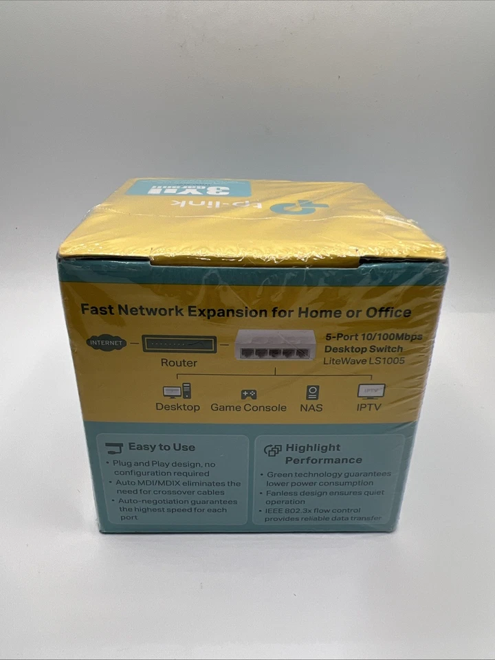 RHEA- Tp-Link Ls1005 10/100Mbps 5-Fast Ethernet Switch Rj-45 Ports White New Sealed