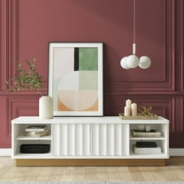 Aukfa Modern TV Stand for TVs up to 65", Entertainment Center with Gold Base & Sliding Doors,Glossy White