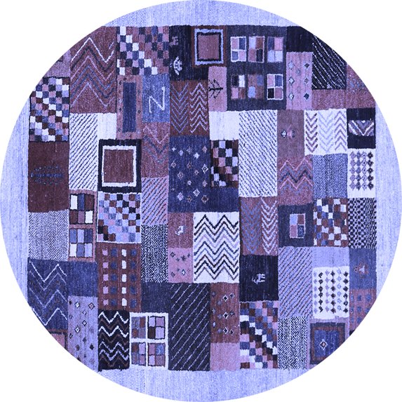 Ahgly Company Indoor Round Abstract Blue Contemporary Area Rugs, 3' Round