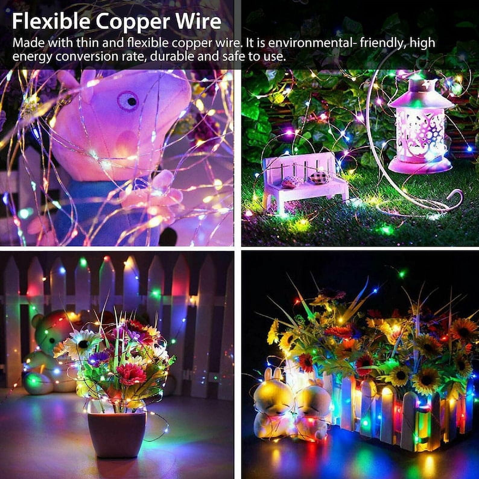 [2 Pack] Epicgadget Solar String Lights Outdoor 16FT 50 LED Super Bright Copper Wire Solar Powered Lights Waterproof with 8 Modes for Garden Patio Tree Wedding Party Christmas Decor Lamp(Multi Color)