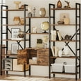 thumbnail image 2 of 70"W x 70"H 5 Tiers Etagere Bookcase with Storage Cabinet, 3-Column Bookshelf with 14 Open Shelves for Living Room Bedroom Home Office Brown, 2 of 10