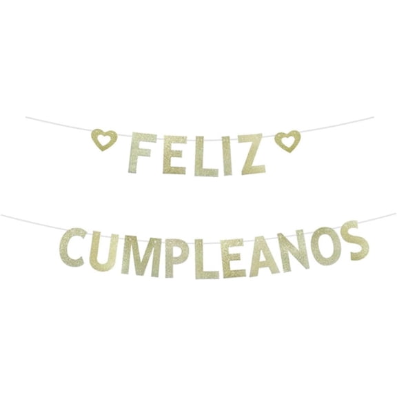 Feliz Cumpleanos Banner, Gold Glitter Paper Sign For Happy Birthday Party Backdrops Bunting Supplies Decorations